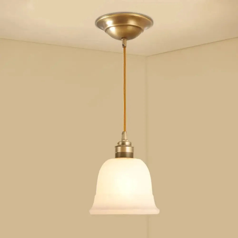 Colonial Style Gold Pendant Light with Satin Opal Glass Shade for Hallway