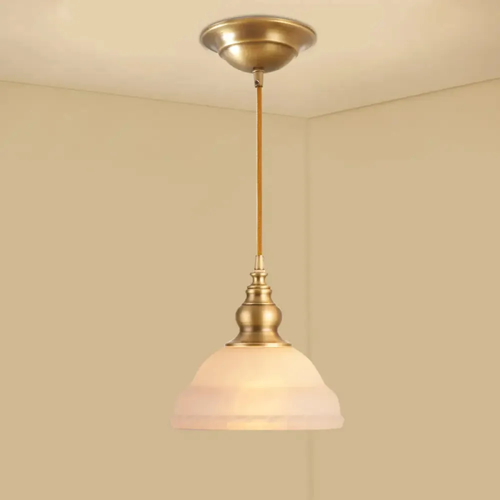 Colonial Style Gold Pendant Light with Satin Opal Glass Shade for Hallway