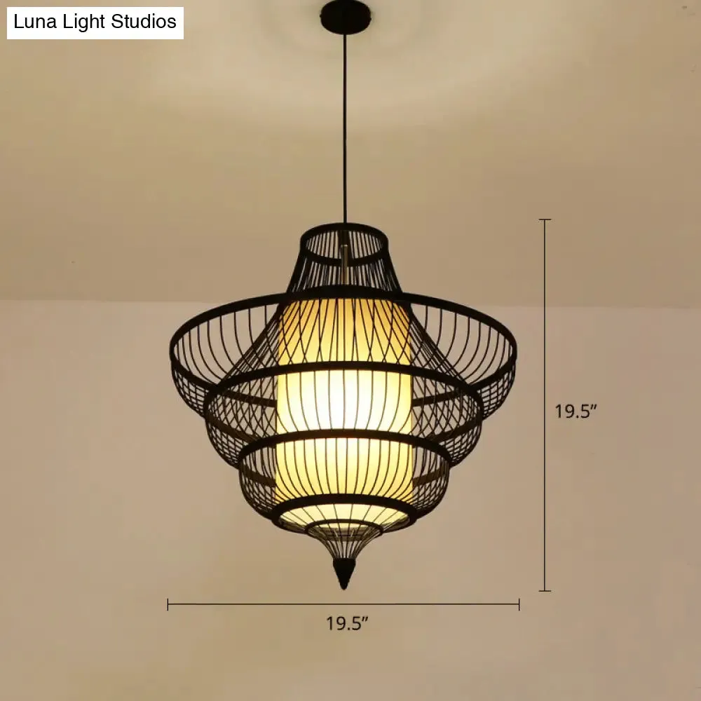 Contemporary Bamboo Pendant Light - Hot Pot-Shaped Single-Bulb Suspension Fixture