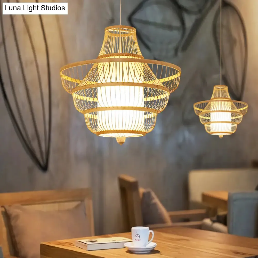 Contemporary Bamboo Pendant Light - Hot Pot-Shaped Single-Bulb Suspension Fixture