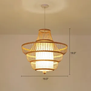 Contemporary Bamboo Pendant Light - Hot Pot-Shaped Single-Bulb Suspension Fixture