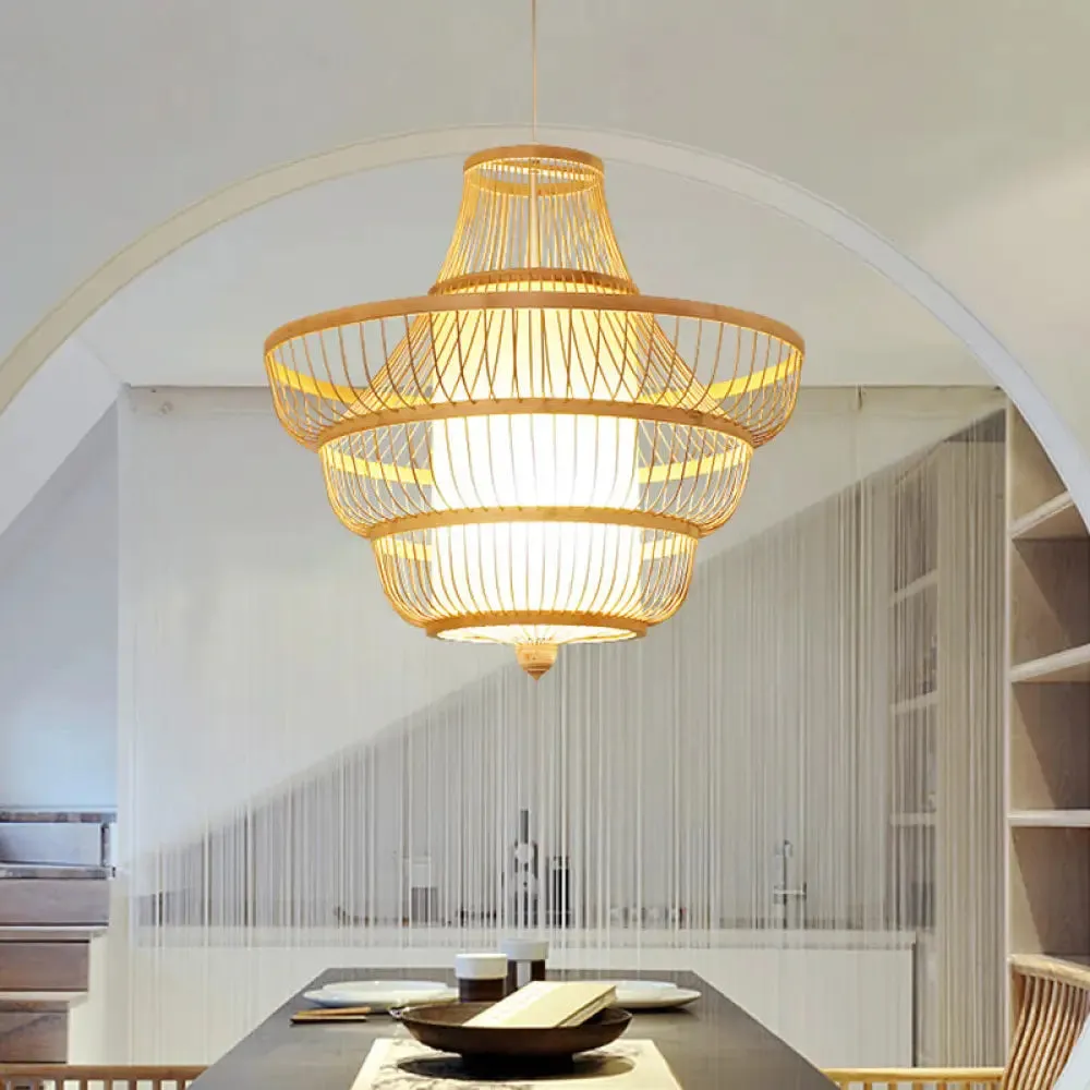 Contemporary Bamboo Pendant Light - Hot Pot-Shaped Single-Bulb Suspension Fixture