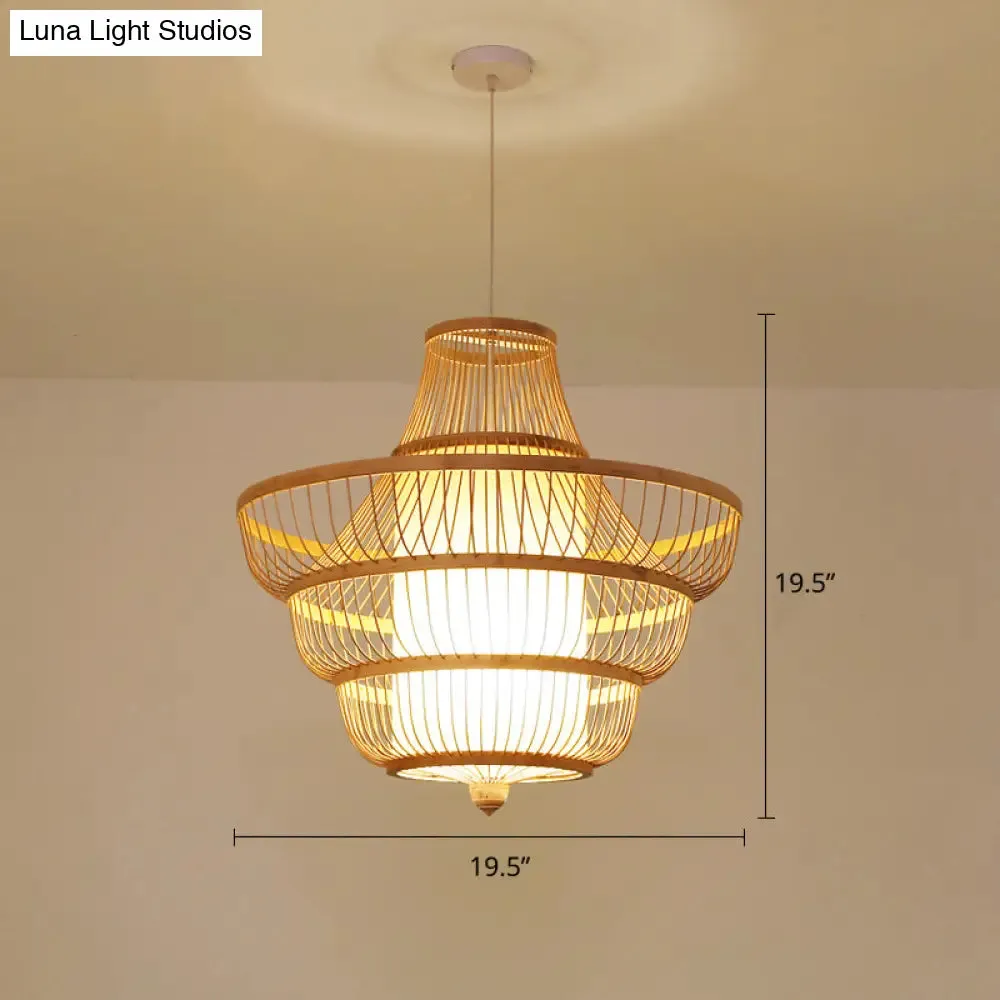 Contemporary Bamboo Pendant Light - Hot Pot-Shaped Single-Bulb Suspension Fixture