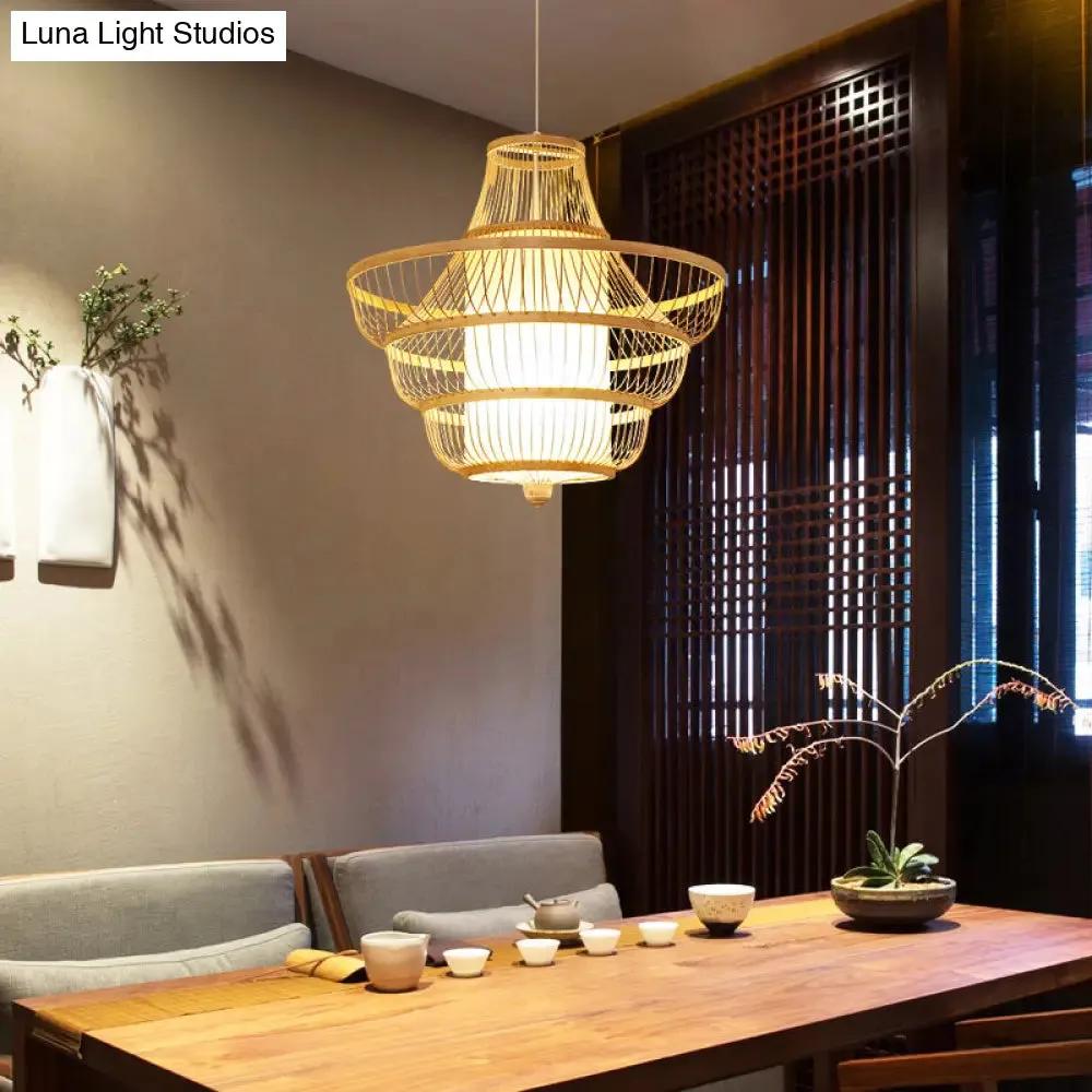 Contemporary Bamboo Pendant Light - Hot Pot-Shaped Single-Bulb Suspension Fixture