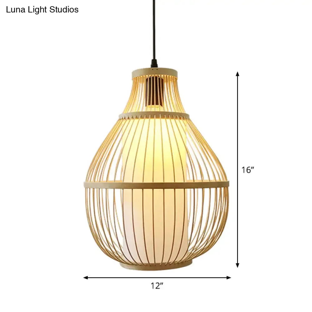 Contemporary Teardrop Bamboo Pendant Light for Dining Room - 1-Head Beige Ceiling Hang