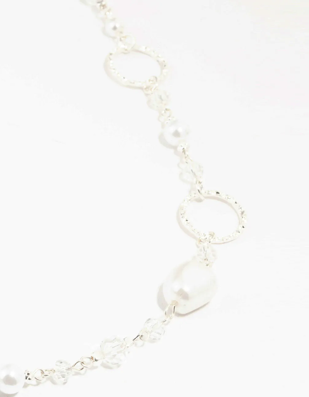 Crater Hoop & Pearl Silver Necklace