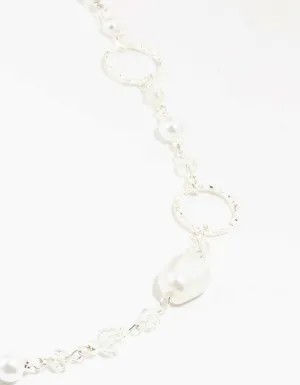 Crater Hoop & Pearl Silver Necklace