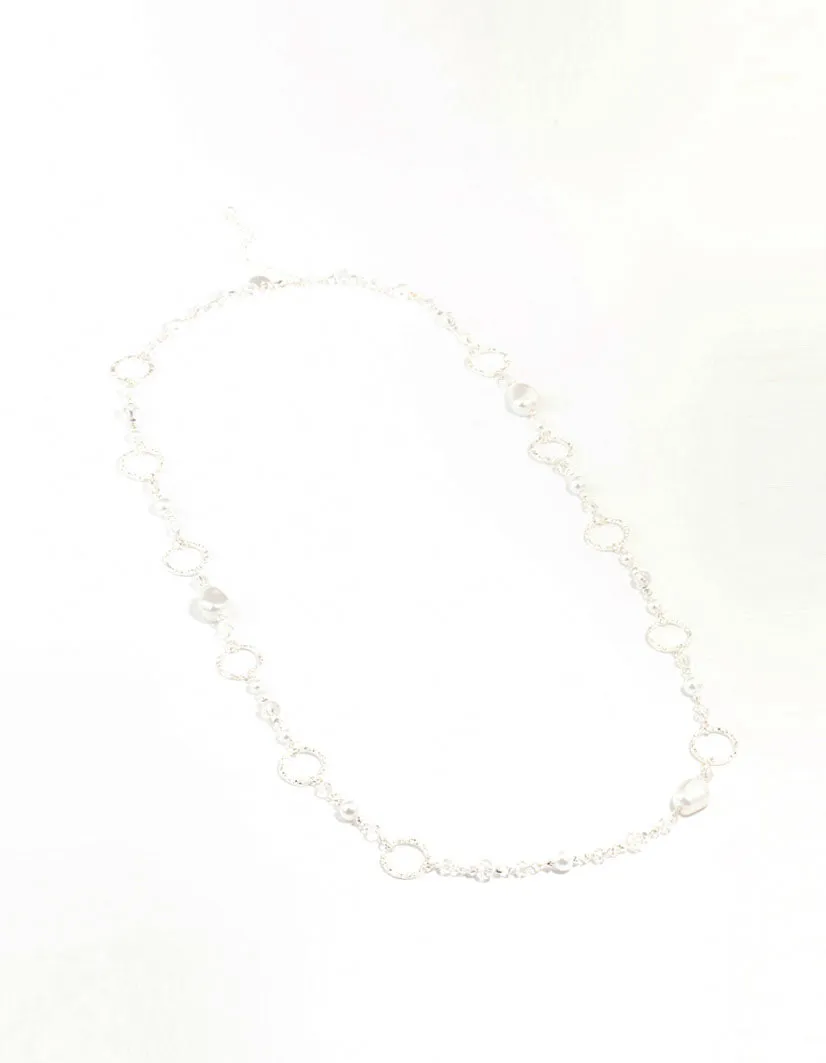 Crater Hoop & Pearl Silver Necklace