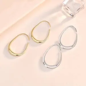 Created Diamond Simple Design of Elliptical Metal Earrings