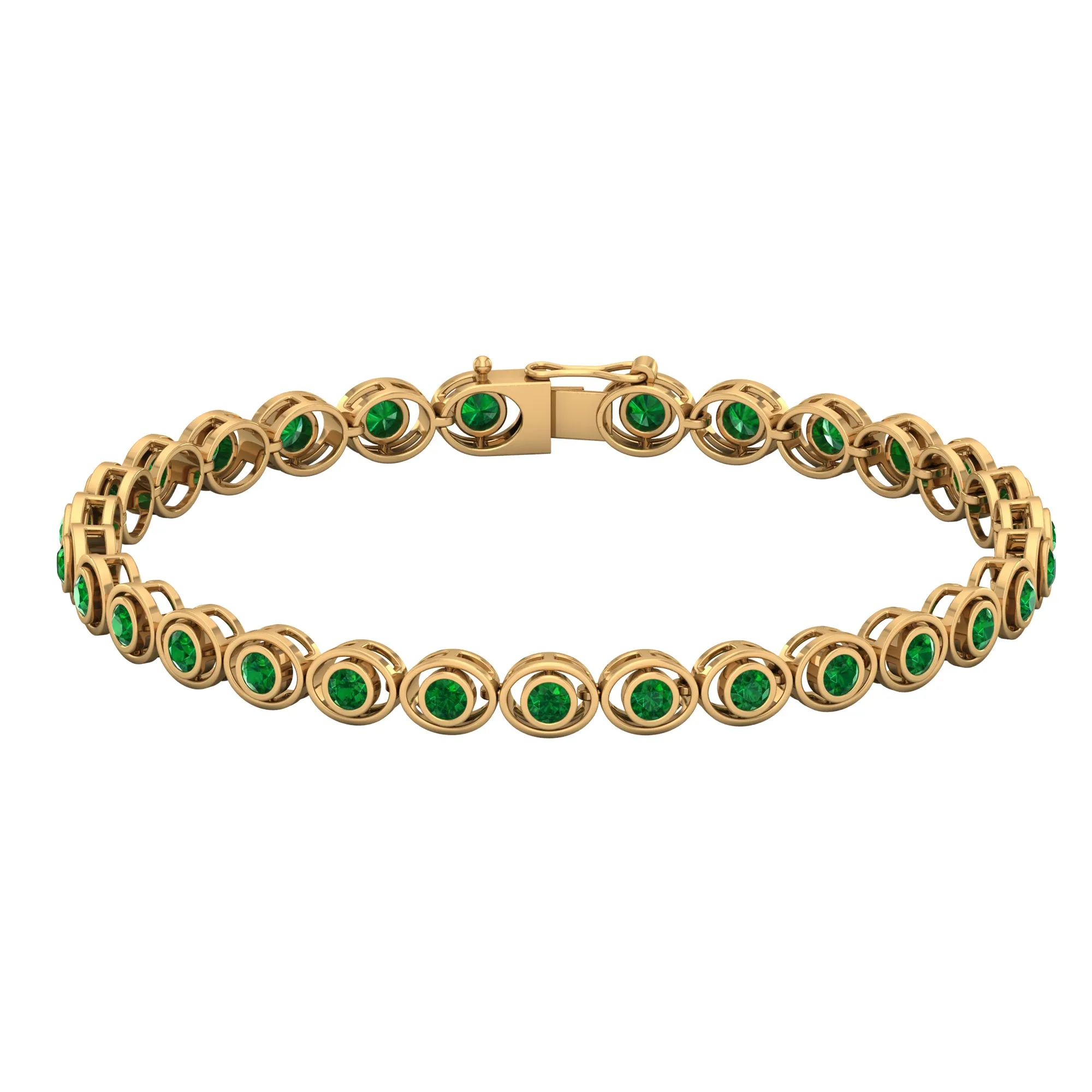 Created Emerald Tennis Bracelet in Bezel Setting