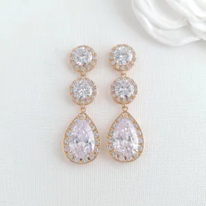 Cubic Zirconia Rose Gold Earrings-Evita