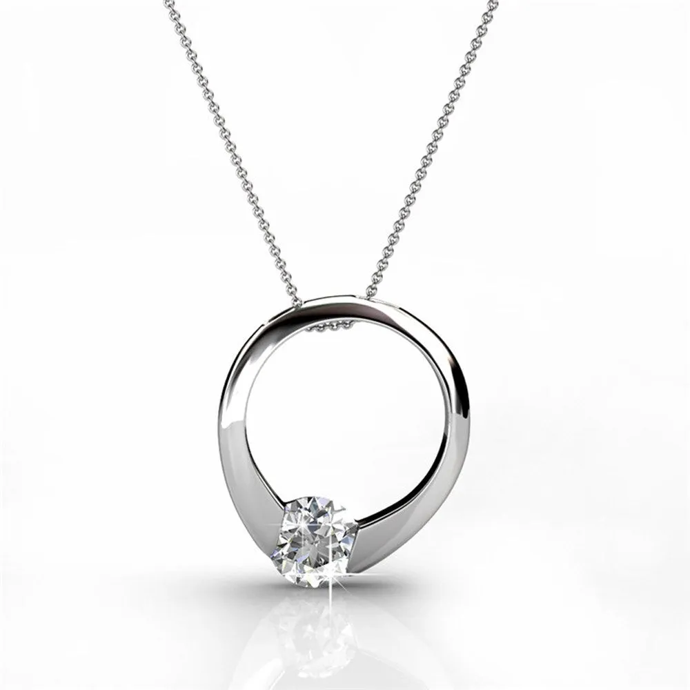 Dahlia 18k White Gold Plated Diamond Simulated Ring Pendant Necklace