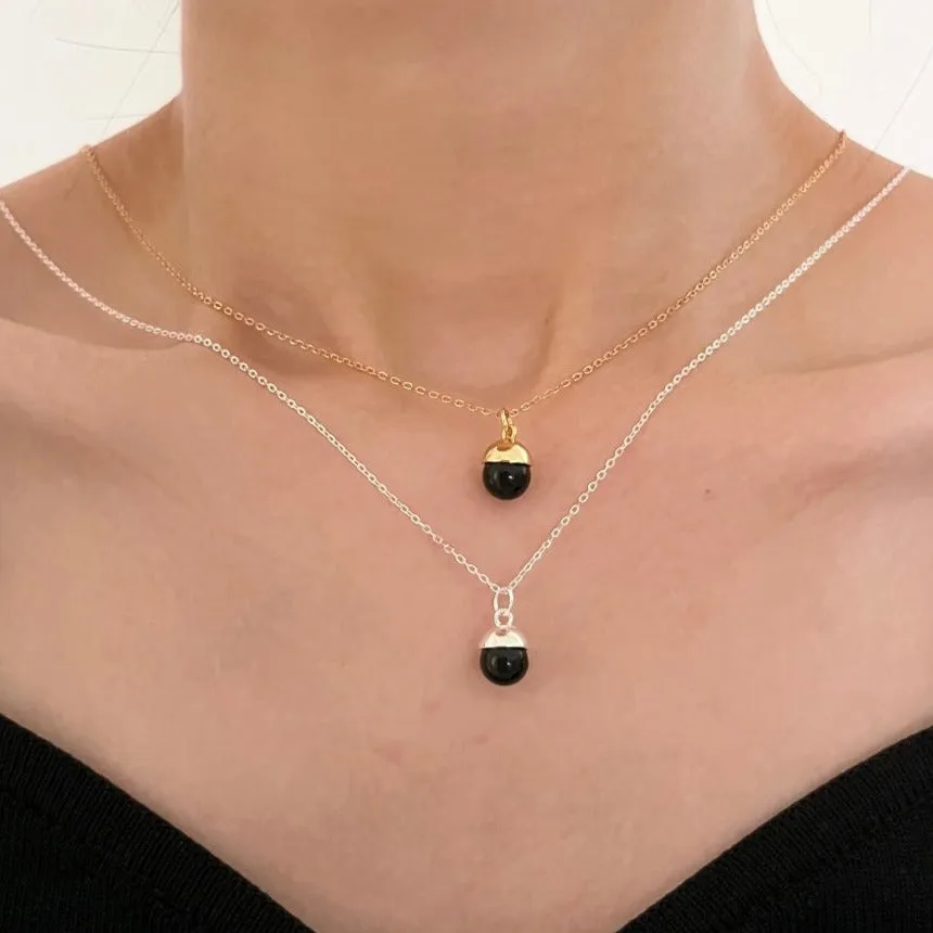 Dainty Black Onyx Charm Necklace