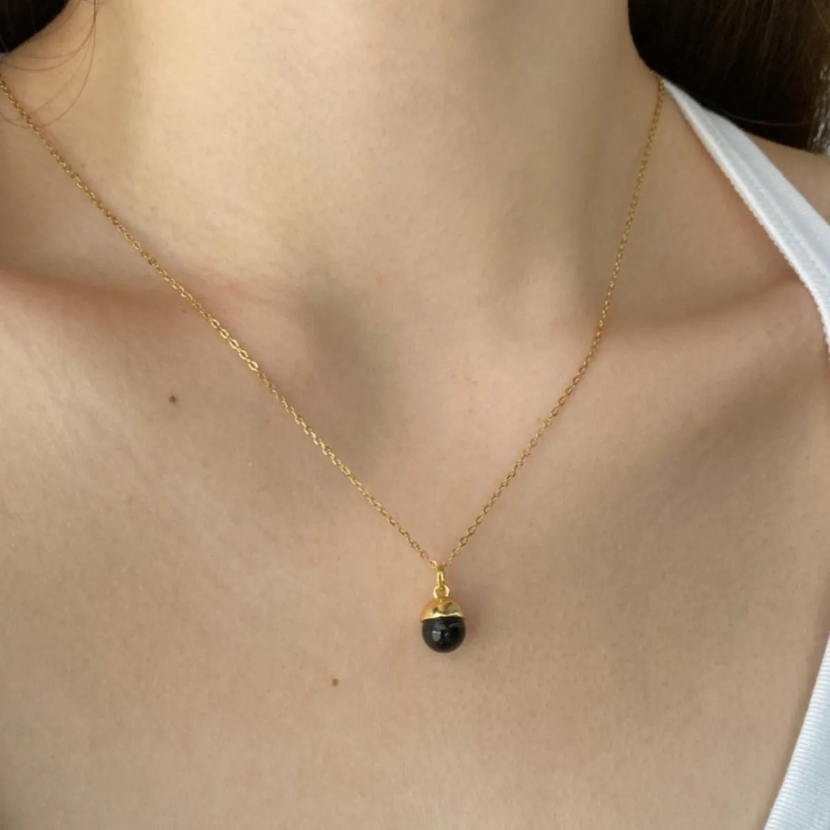 Dainty Black Onyx Charm Necklace