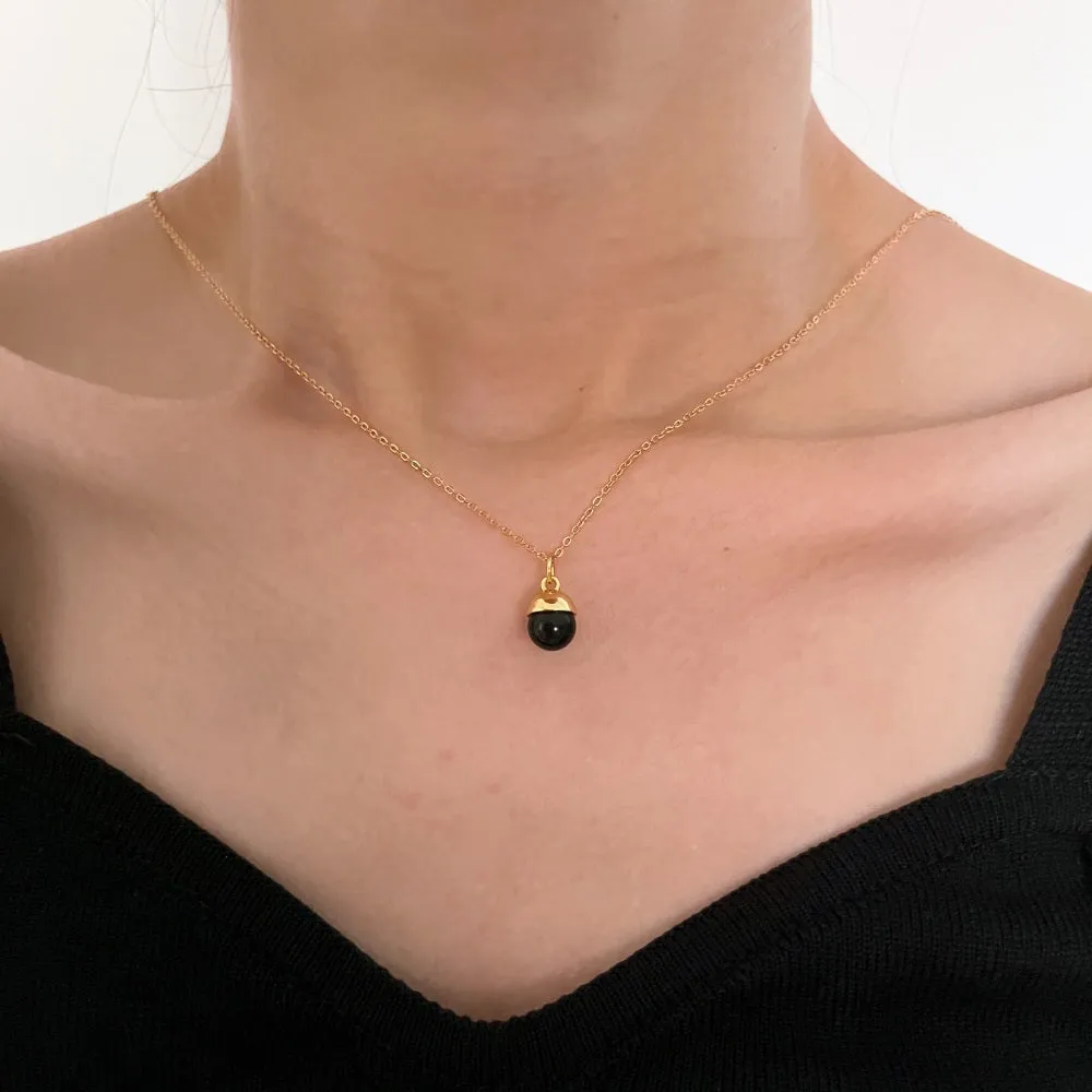 Dainty Black Onyx Charm Necklace