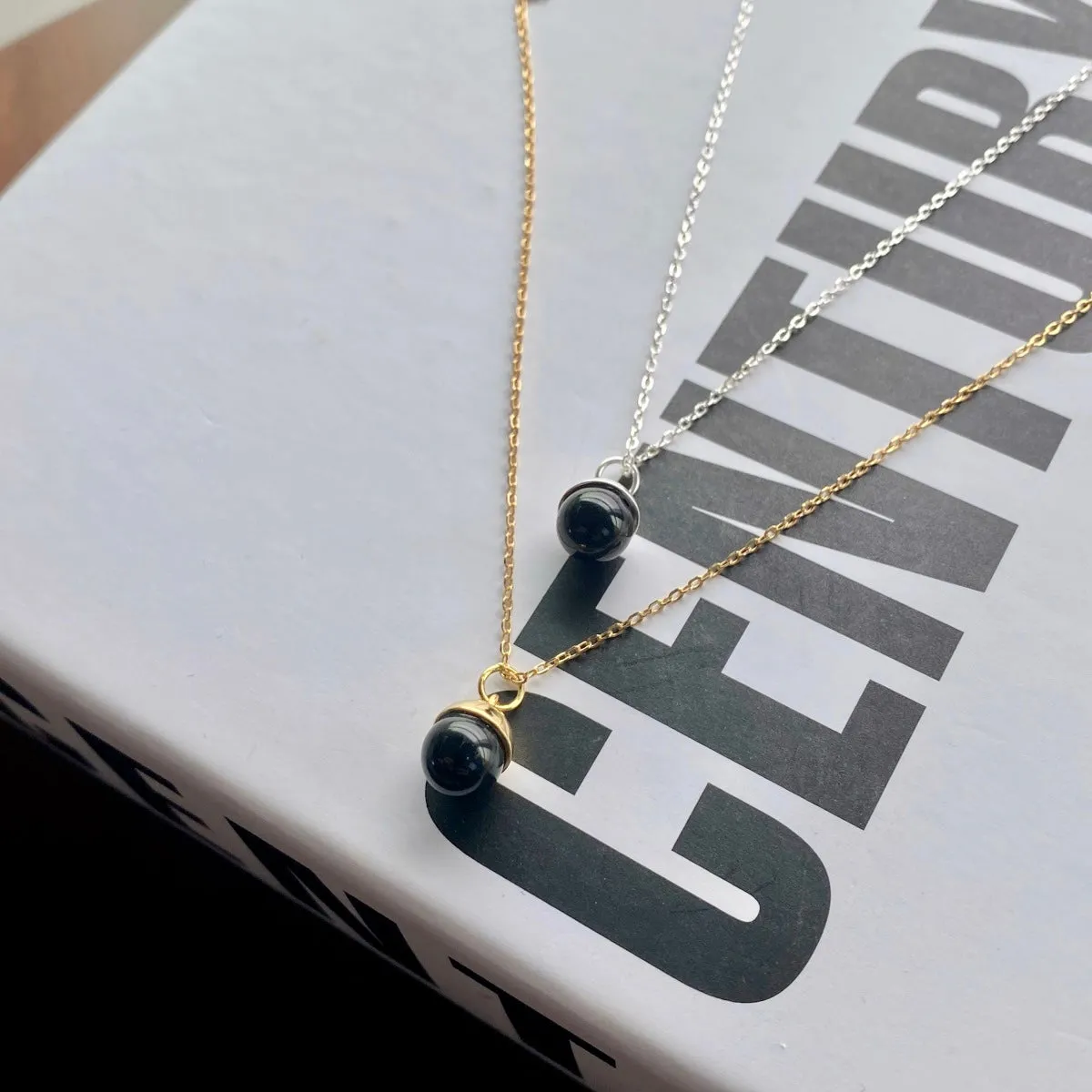 Dainty Black Onyx Charm Necklace