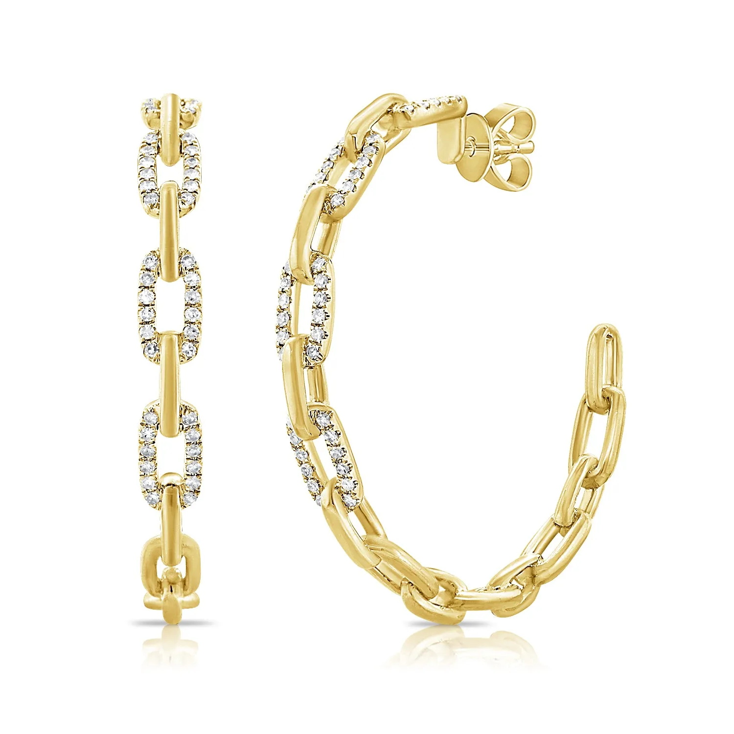 Diamond Chain Open Hoop Earrings