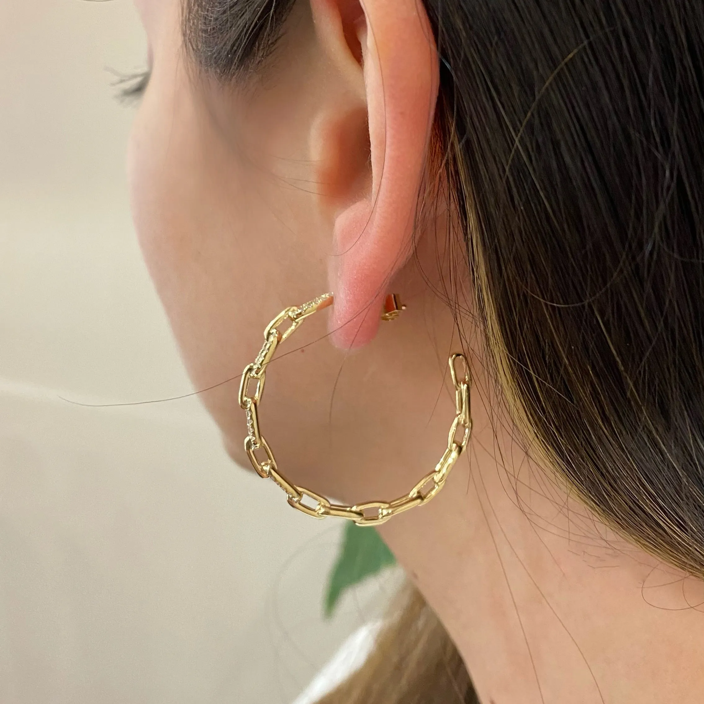 Diamond Chain Open Hoop Earrings