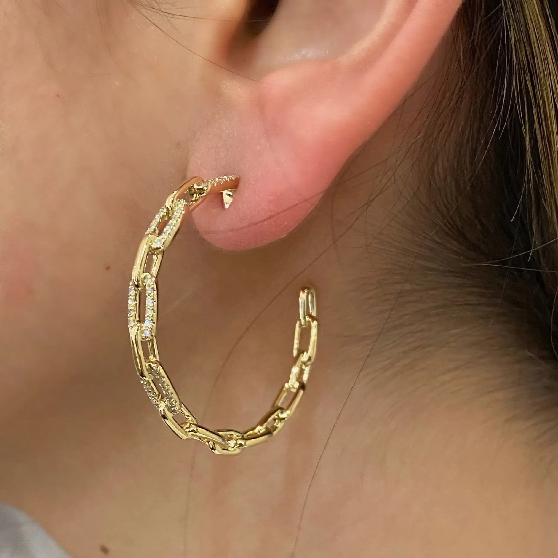 Diamond Chain Open Hoop Earrings