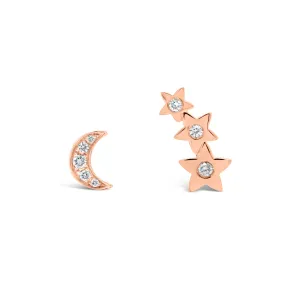 Diamond Moon & Star Crawler Earrings