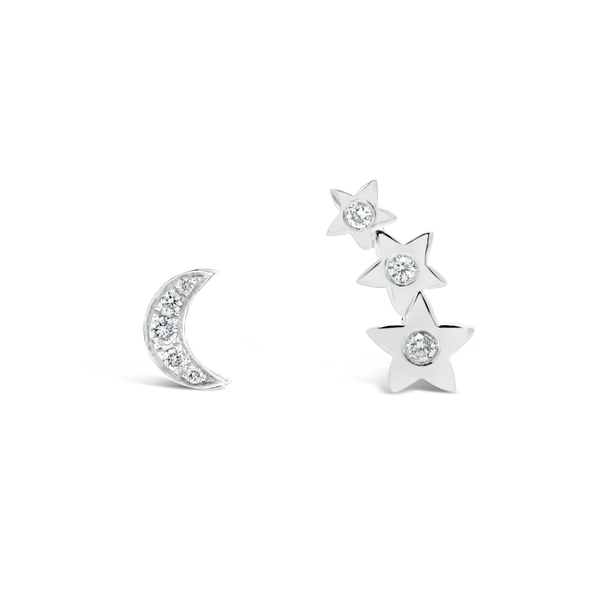 Diamond Moon & Star Crawler Earrings