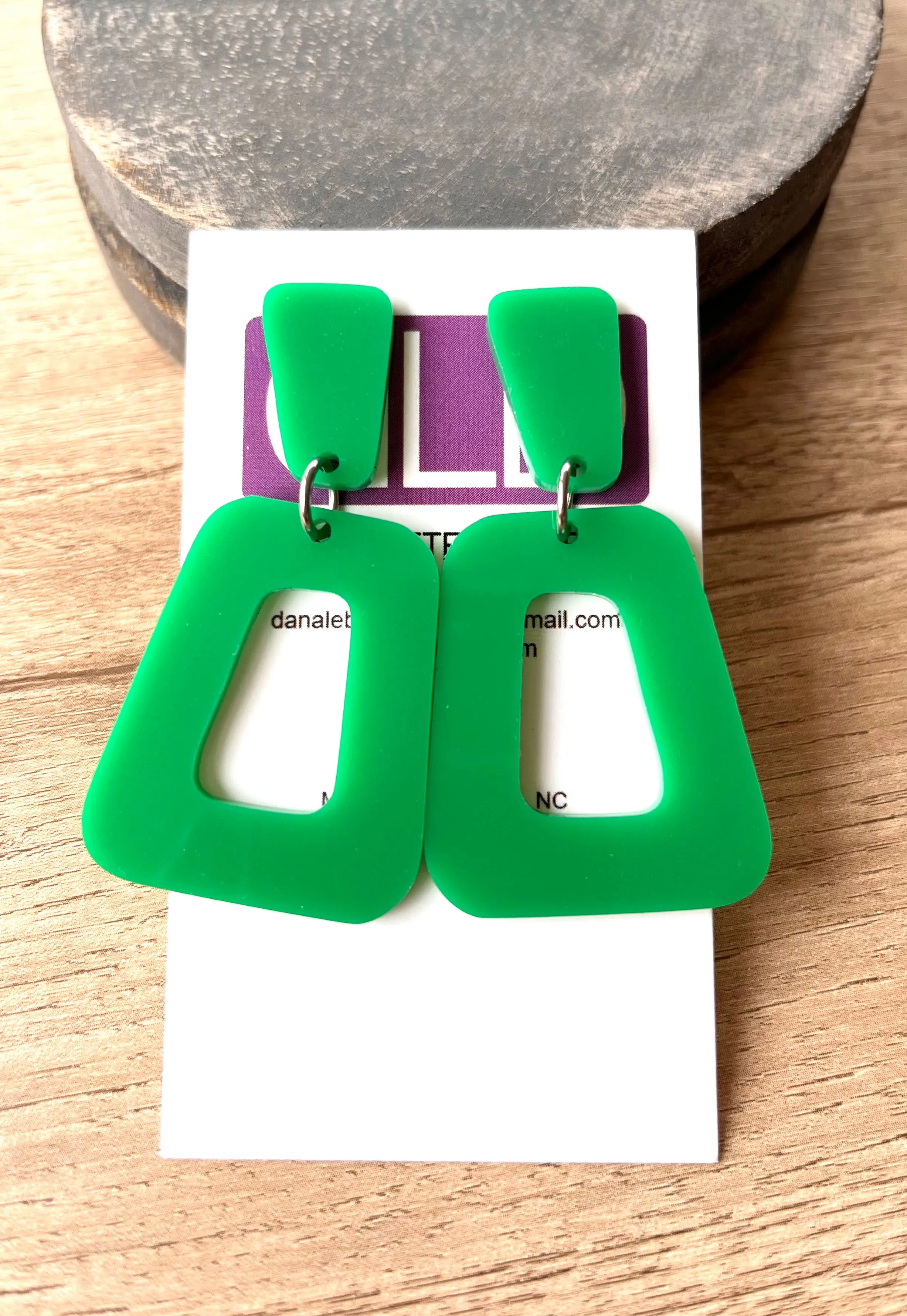 Emerald Green Acrylic Matte Lucite Big Large Statement Earrings - Heidi