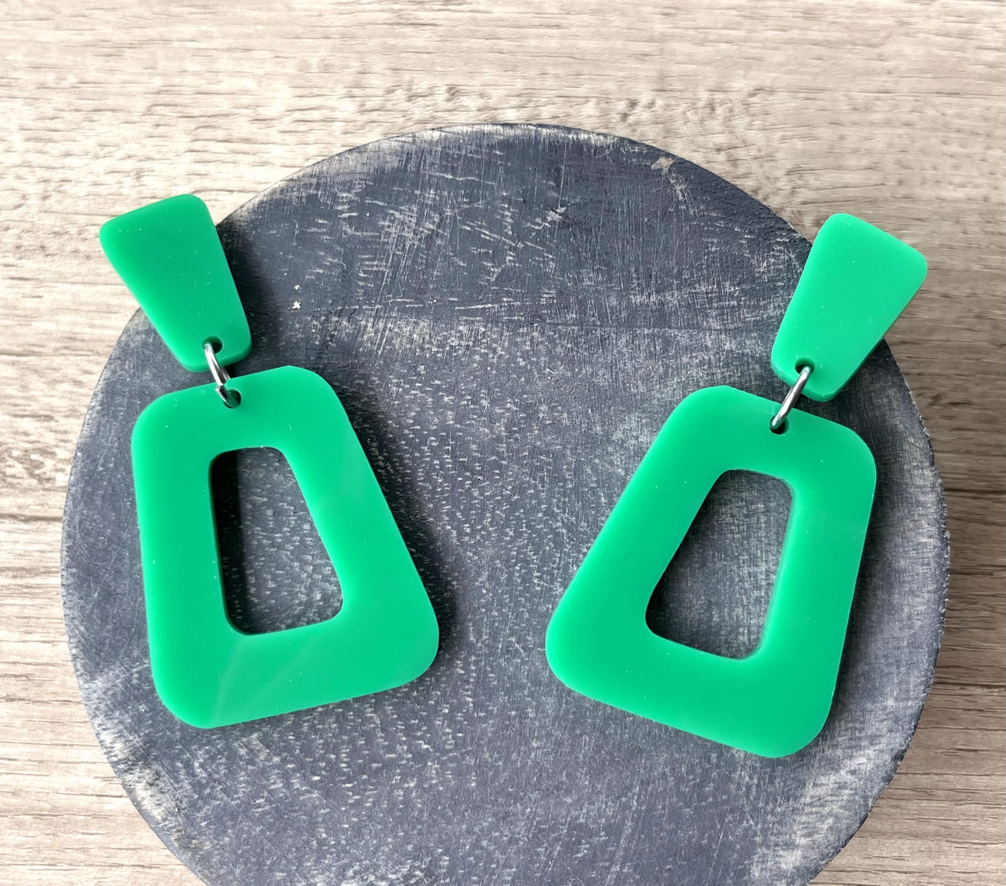 Emerald Green Acrylic Matte Lucite Big Large Statement Earrings - Heidi