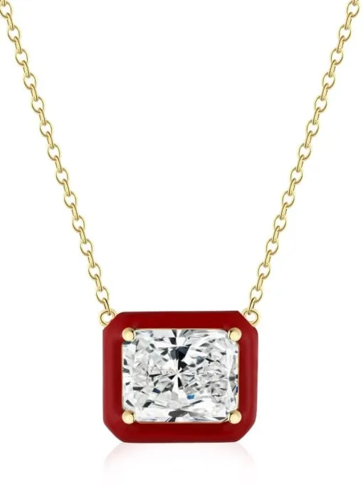 Enamel Statement Necklace, .925 Sterling Silver Cubic Zirconia Nickel Free Luxury Dainty Necklace