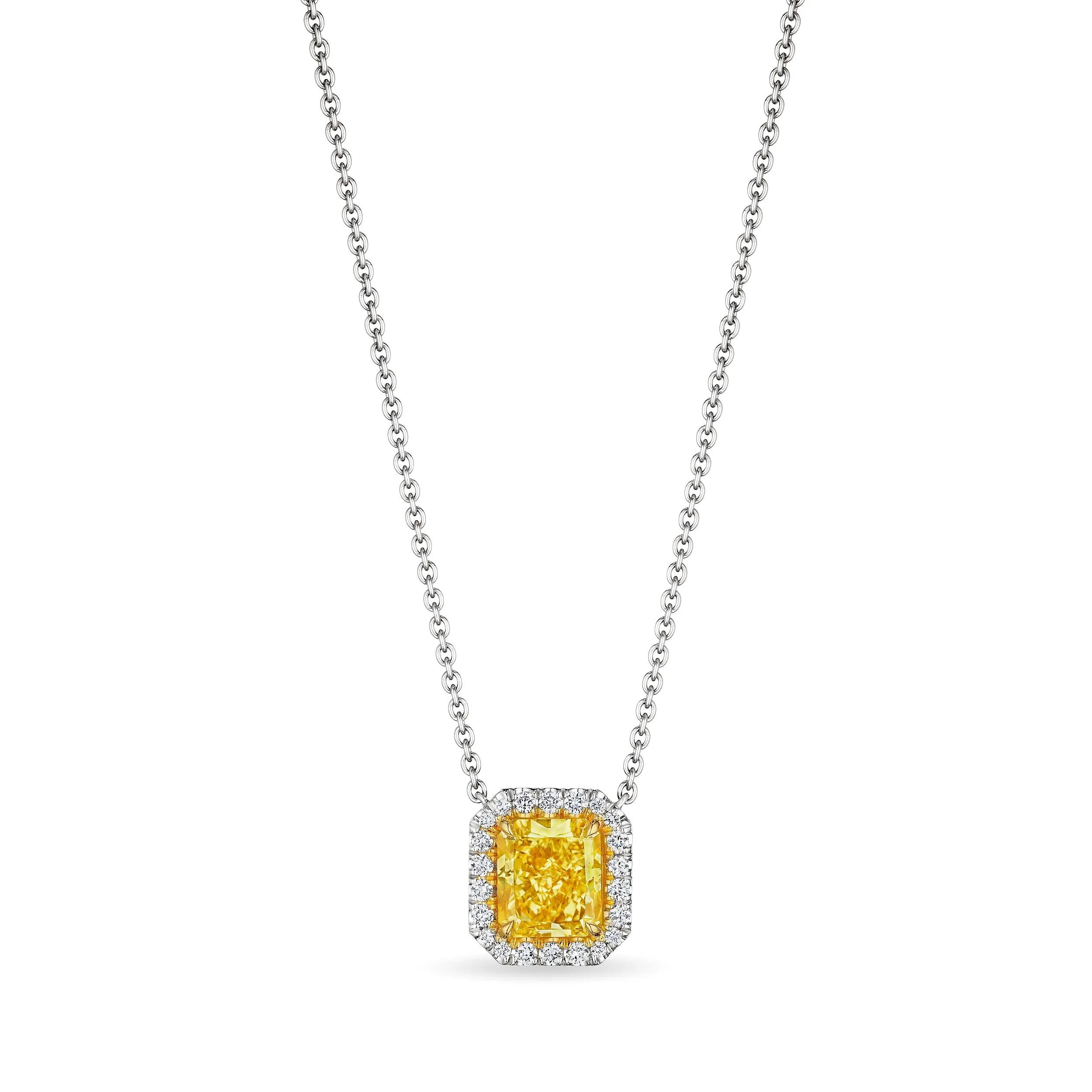 Fancy Intense Yellow Radiant Cut Diamond Pendant, 3 CT