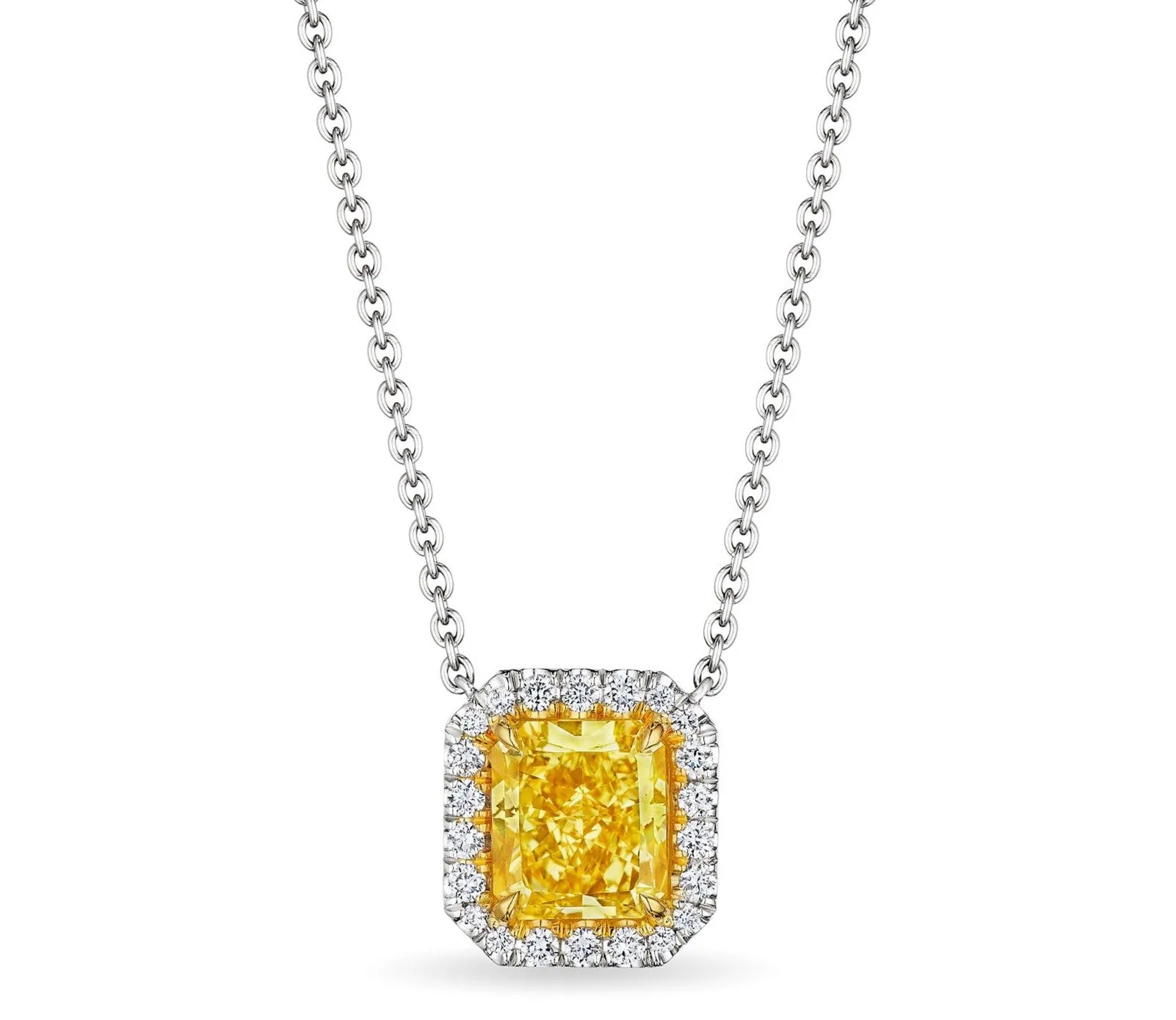 Fancy Intense Yellow Radiant Cut Diamond Pendant, 3 CT