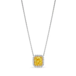 Fancy Intense Yellow Radiant Cut Diamond Pendant, 3 CT