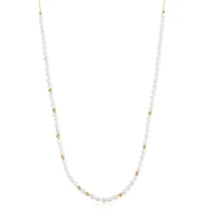 Gold Freshwater Pearl and White Cubic Zirconia Bezel Set Slider Necklace