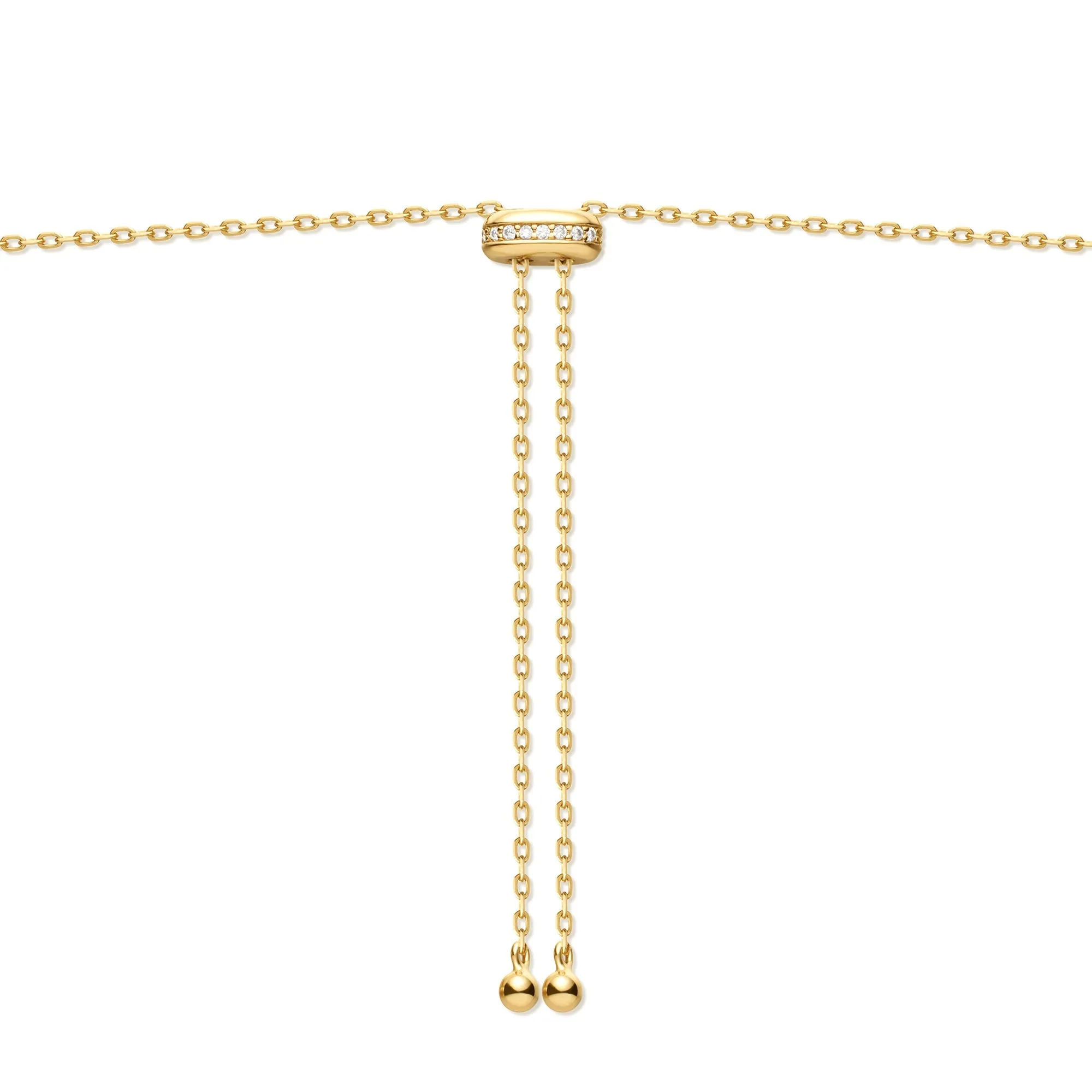 Gold Freshwater Pearl and White Cubic Zirconia Bezel Set Slider Necklace