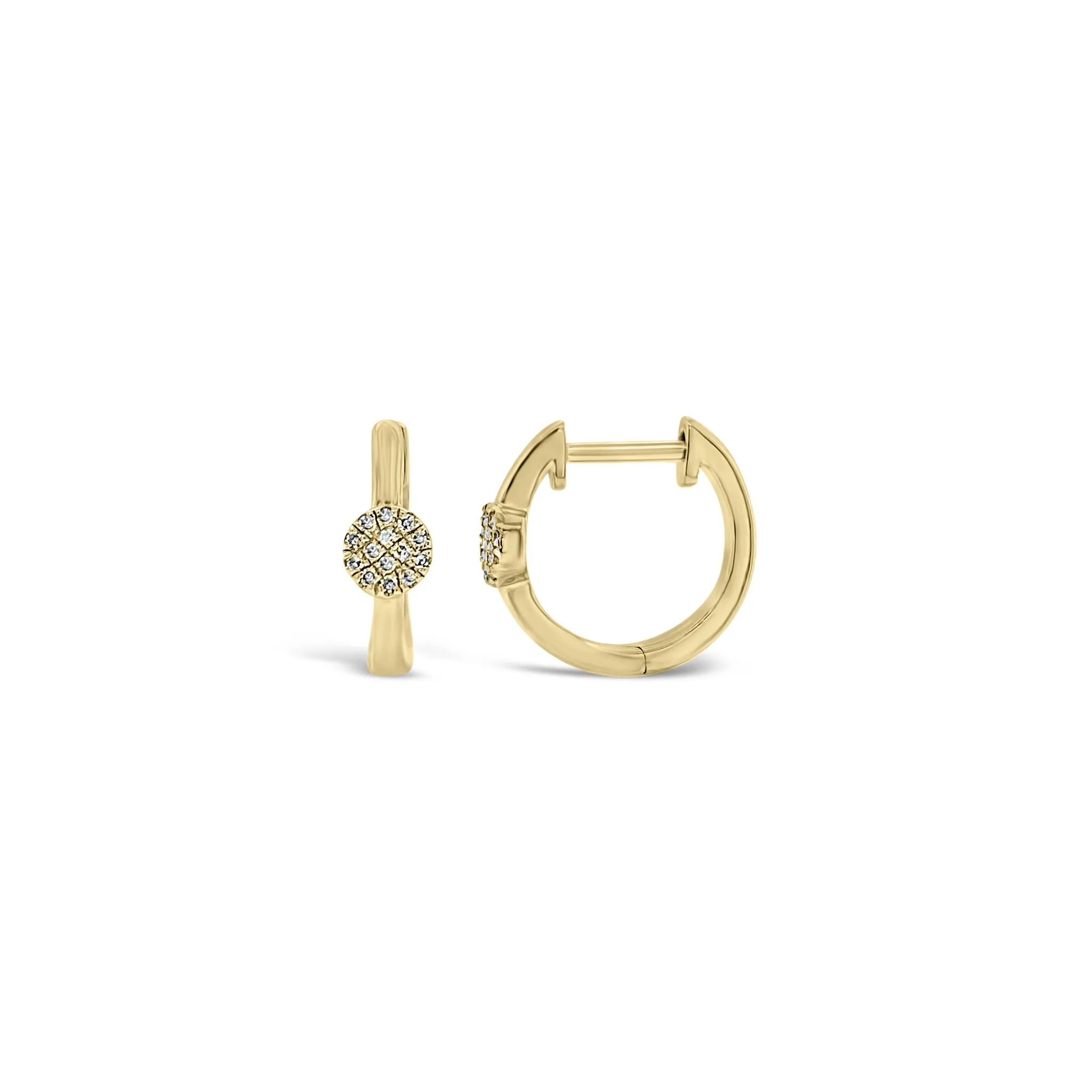 Gold Huggie Earrings with Diamond Centers