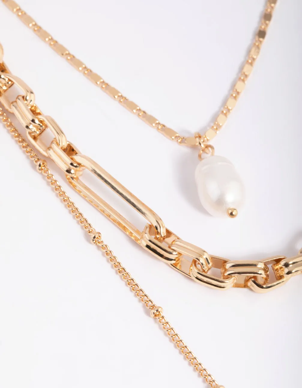 Gold Pearl & Coin Layered Necklace