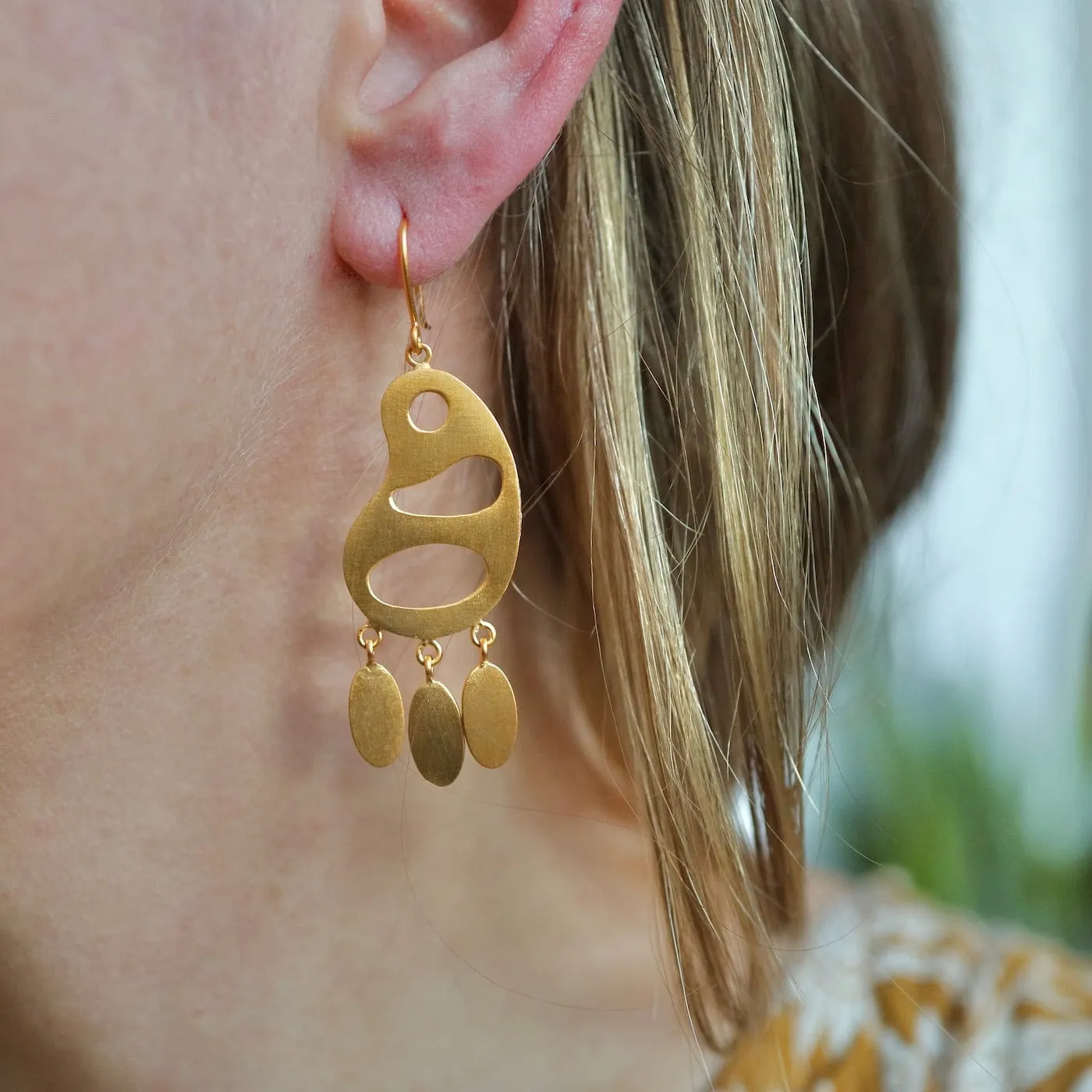 Gold Plated Brass Boomerang Dangle Earrings