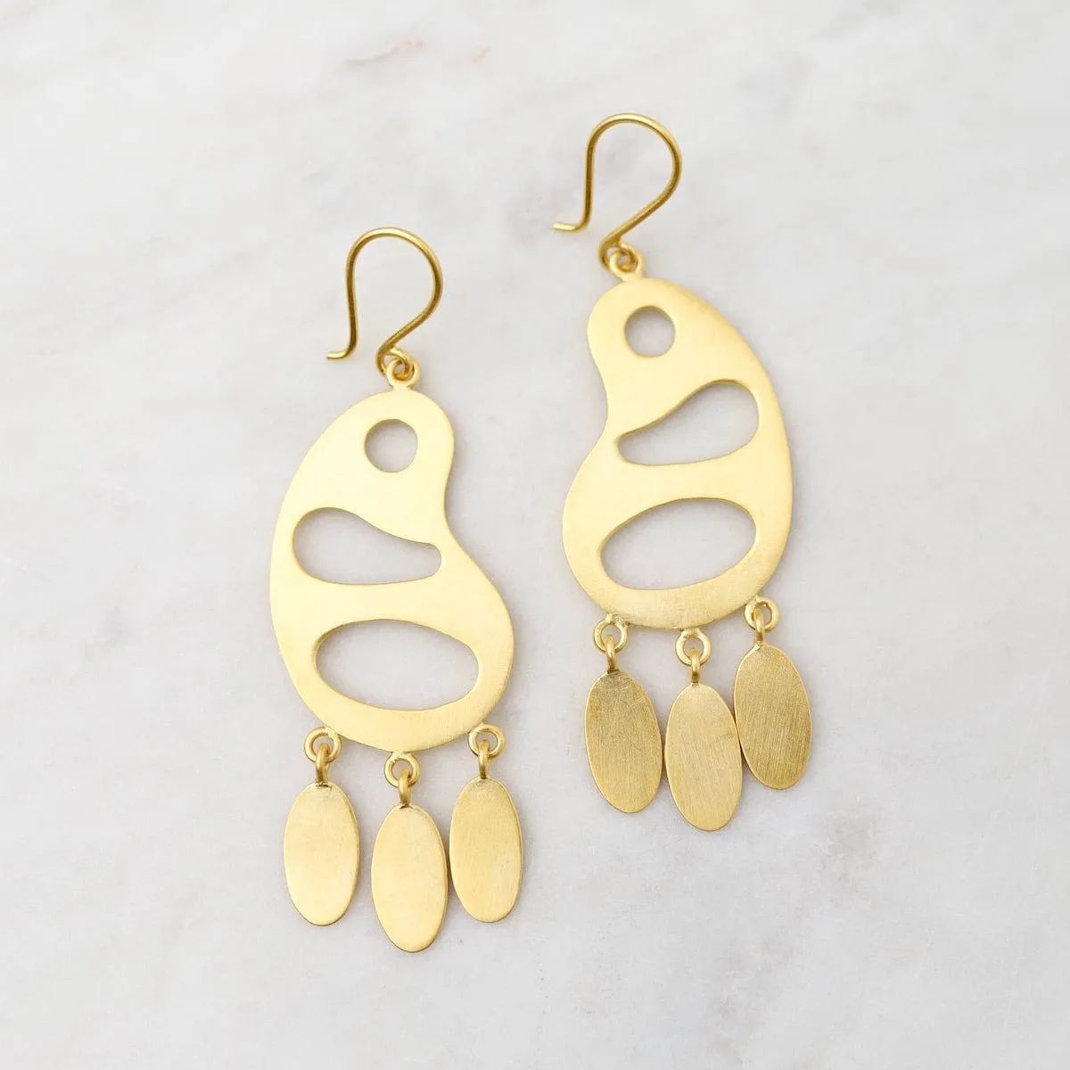 Gold Plated Brass Boomerang Dangle Earrings