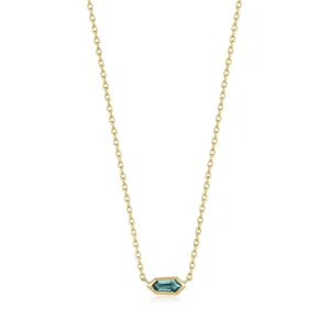 Gold Teal Sparkle Emblem Chain Necklace