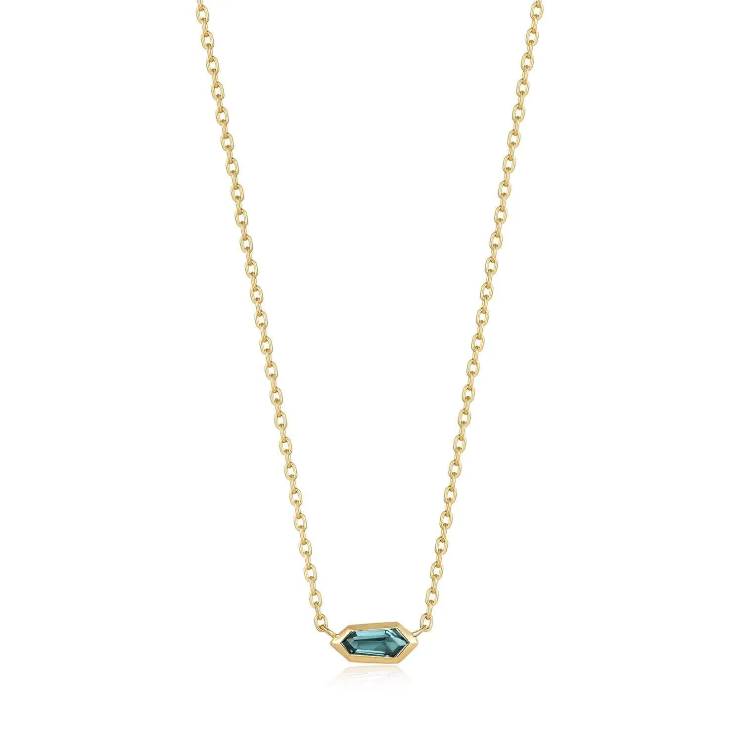 Gold Teal Sparkle Emblem Chain Necklace