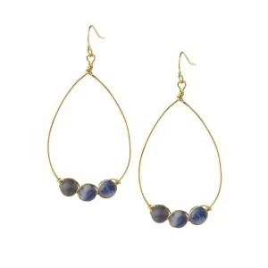 Gold Tone Teardrop Wire Hoop Earrings Blue