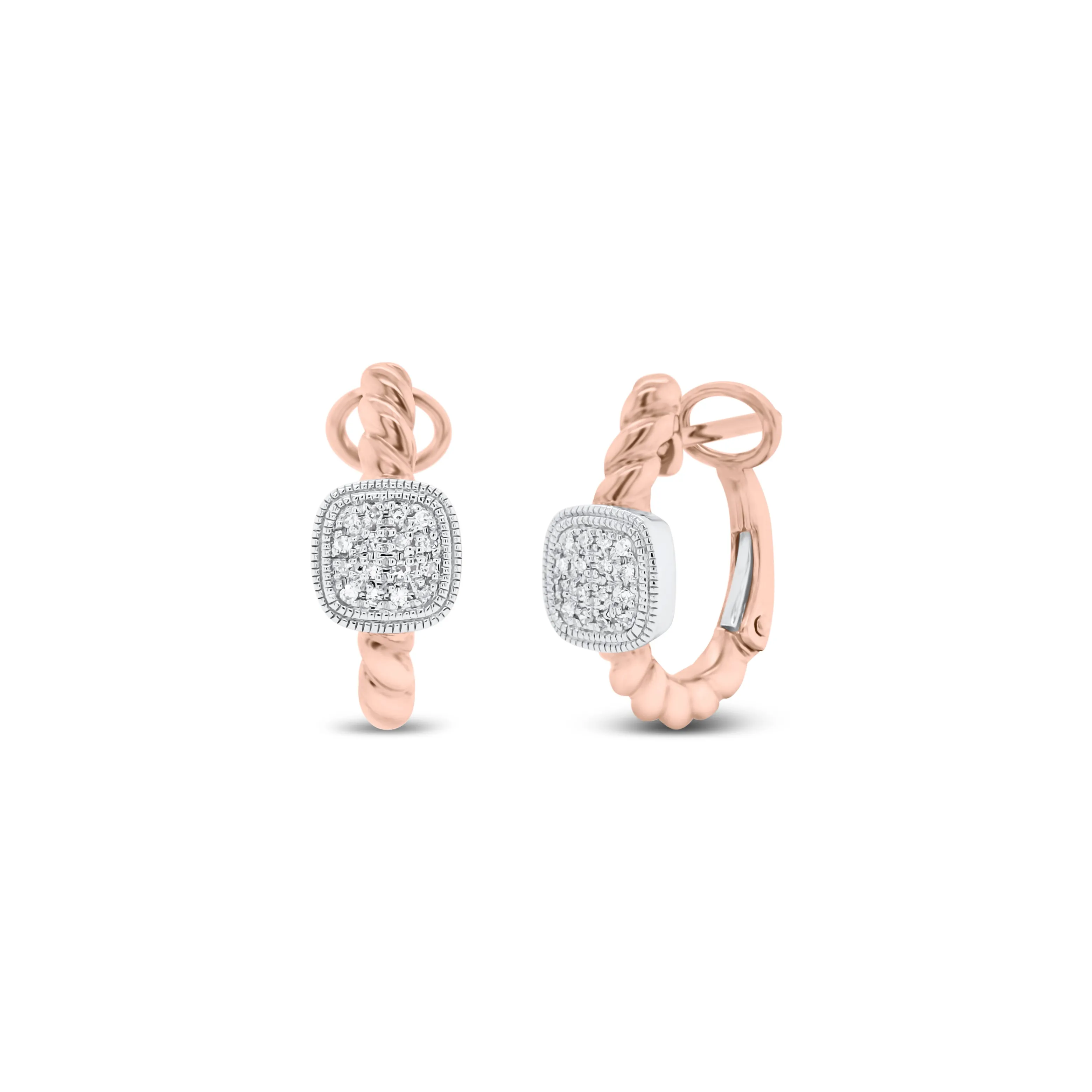 Gold Twist Huggie Earrings with Diamond Squares