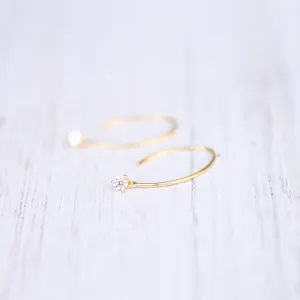 Gold Vermeil Wire Earrings With Prong Set CZ