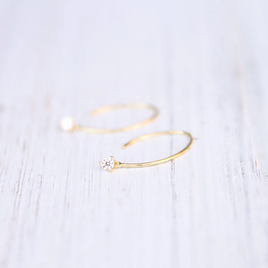 Gold Vermeil Wire Earrings With Prong Set CZ