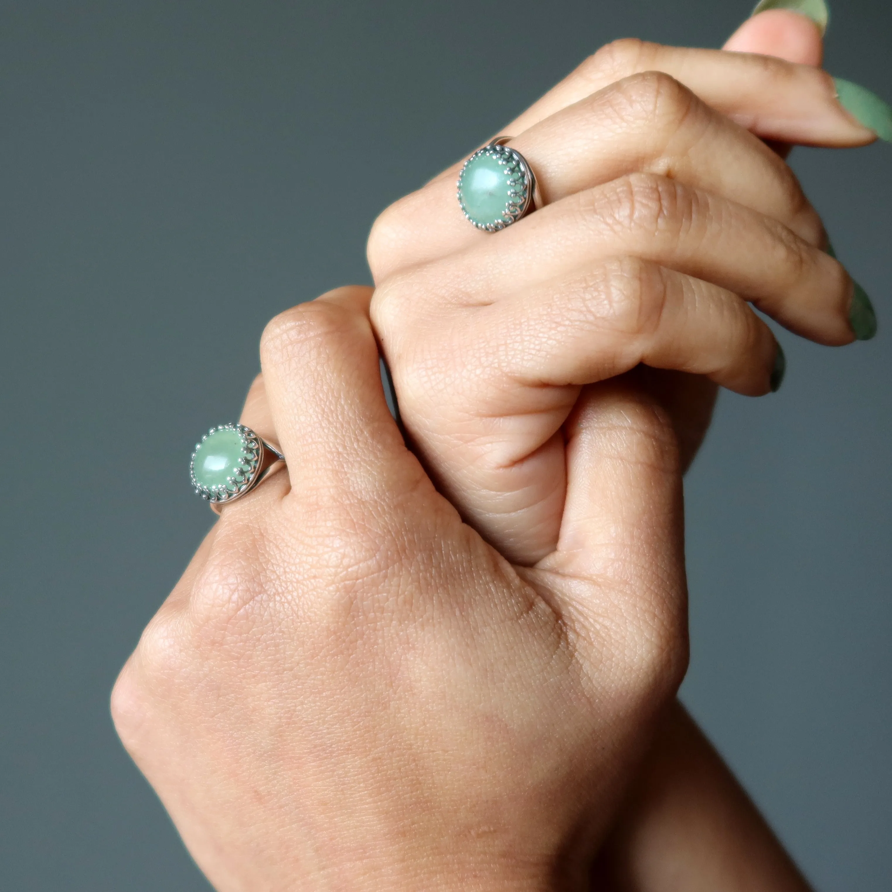 Green Aventurine Ring Money Sterling Silver Adjustable