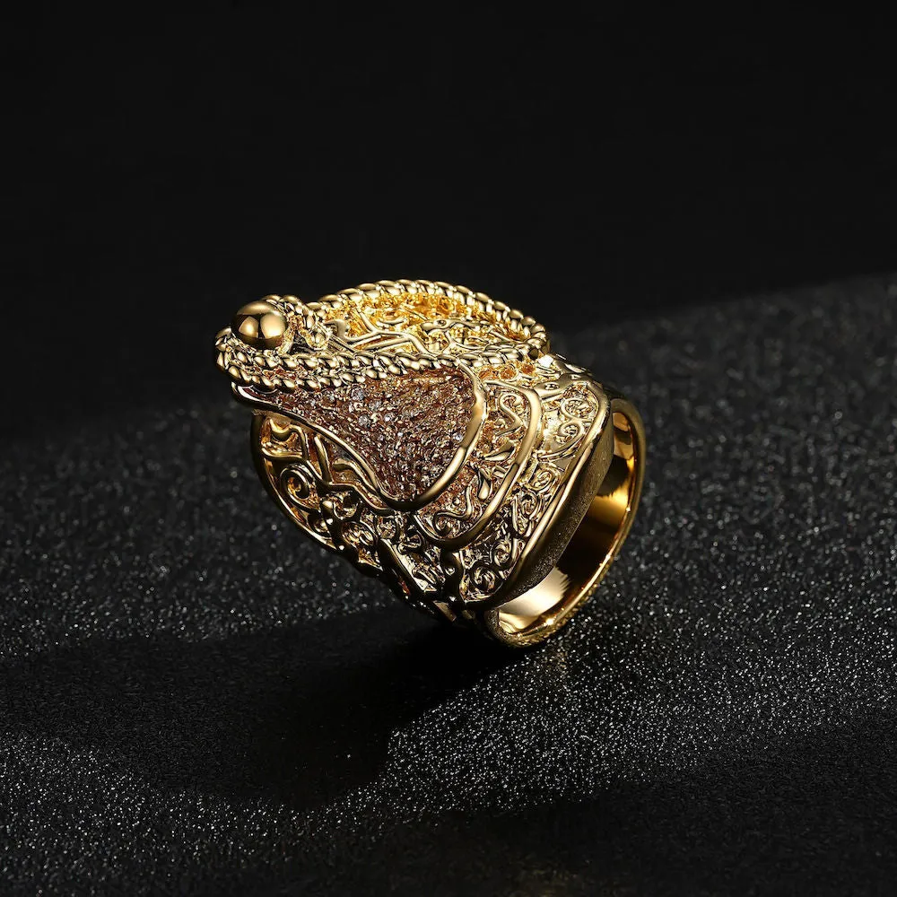 Heavy Gold XXXL Saddle Ring With Stones Size V/X/Z