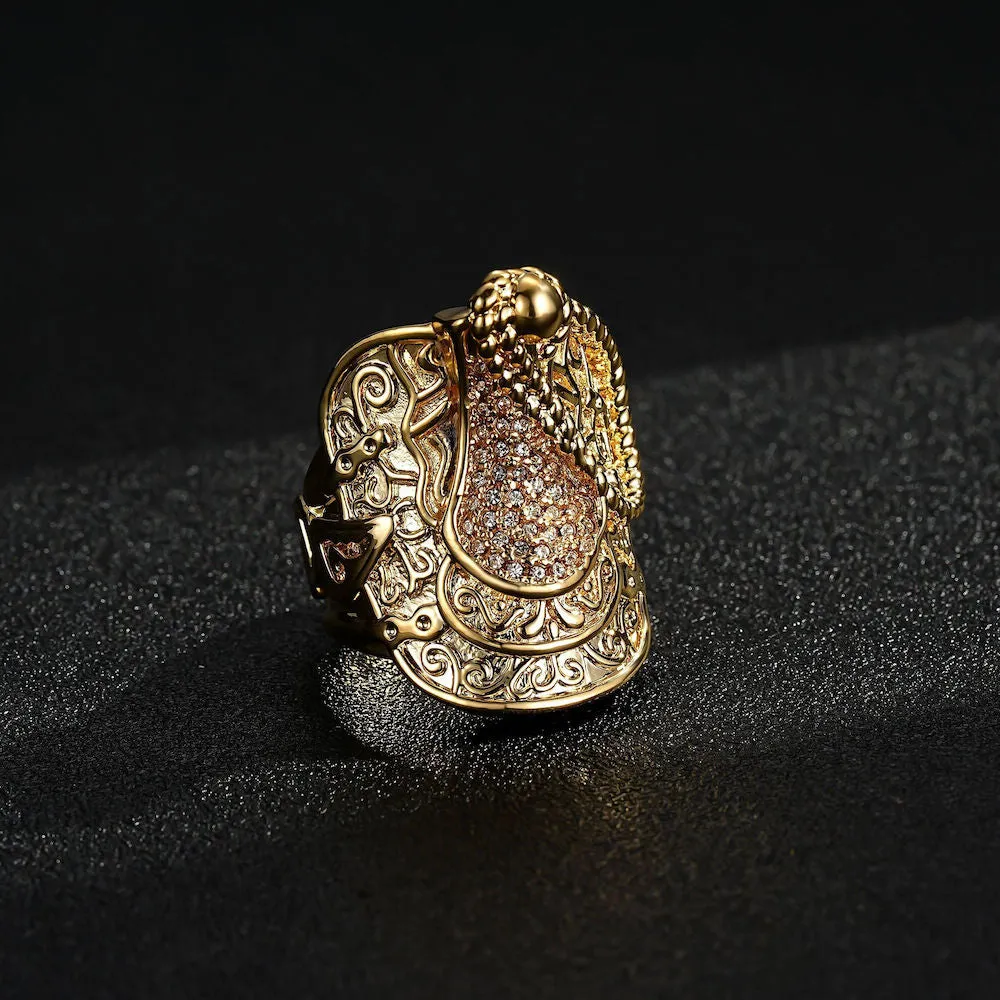 Heavy Gold XXXL Saddle Ring With Stones Size V/X/Z