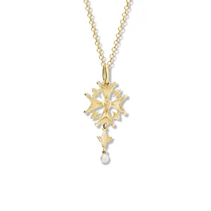 Huguenot Small Cross Pendant Yellow Gold - Pearl