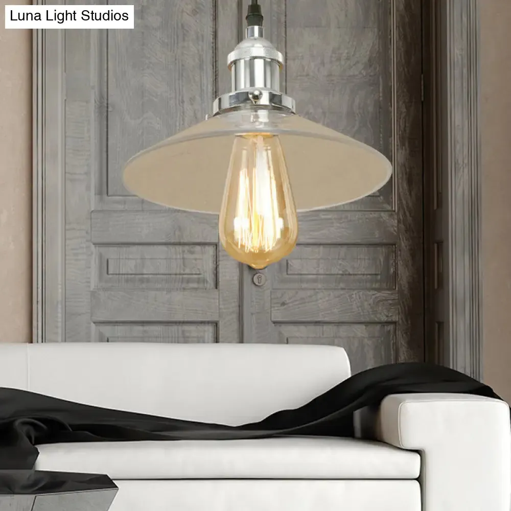 Industrial Clear Glass Pendant Lamp with Cone Shade - Black/Rust/Copper Finish - Living Room Hanging Light Fixture