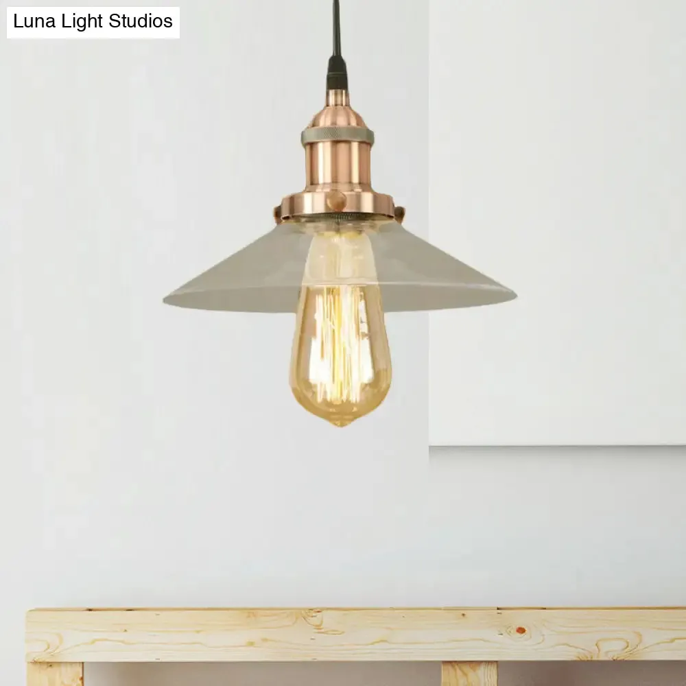 Industrial Clear Glass Pendant Lamp with Cone Shade - Black/Rust/Copper Finish - Living Room Hanging Light Fixture