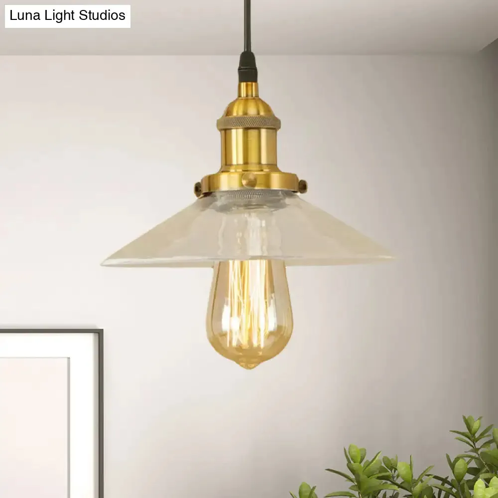 Industrial Clear Glass Pendant Lamp with Cone Shade - Black/Rust/Copper Finish - Living Room Hanging Light Fixture